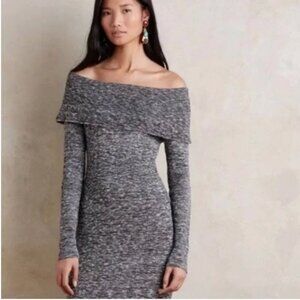ANTHROPOLOGIE Moth Sweater Dress Off Shoulder Midi Bodycon, Grey, XS, EUC